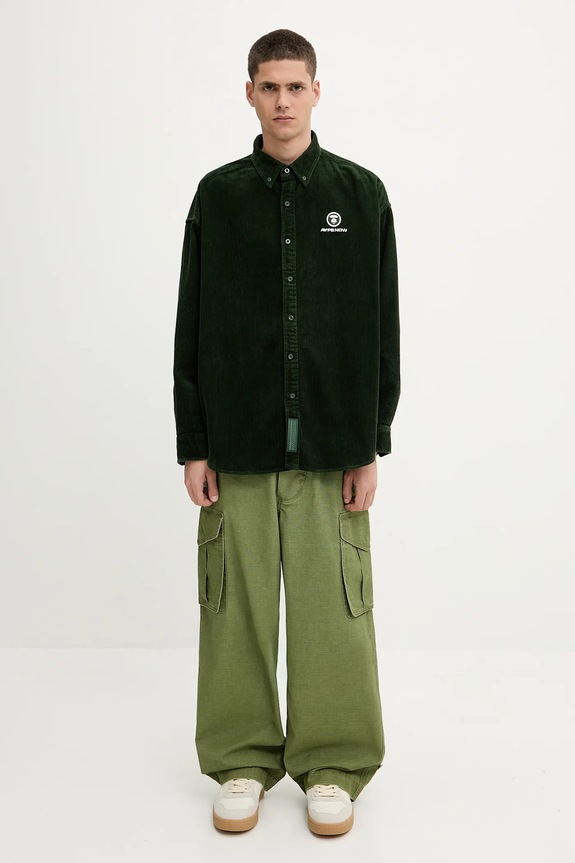 Košulja od samta AAPE Now Long Sleeve AAPSTM8499XXN zelena