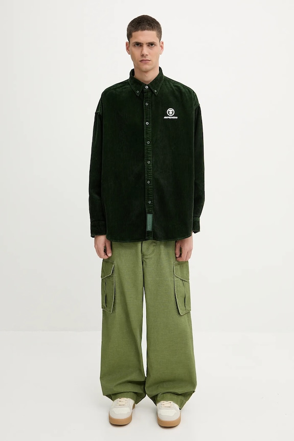Košulja od samta AAPE Now Long Sleeve AAPSTM8499XXN zelena