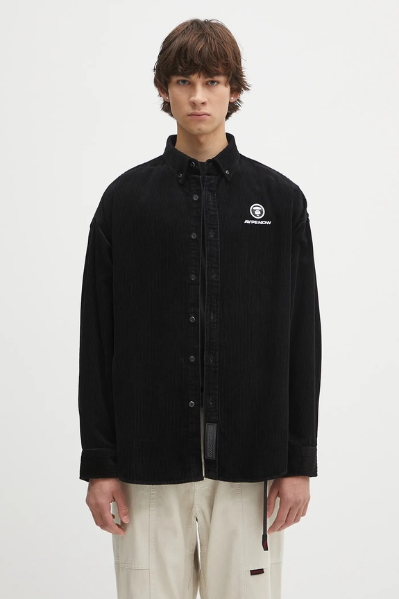 Вельветова сорочка AAPE Now Long Sleeve casual чорний AAPSTM8499XXN