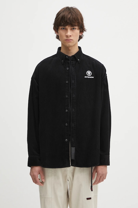 Вельветова сорочка AAPE Now Long Sleeve casual чорний AAPSTM8499XXN