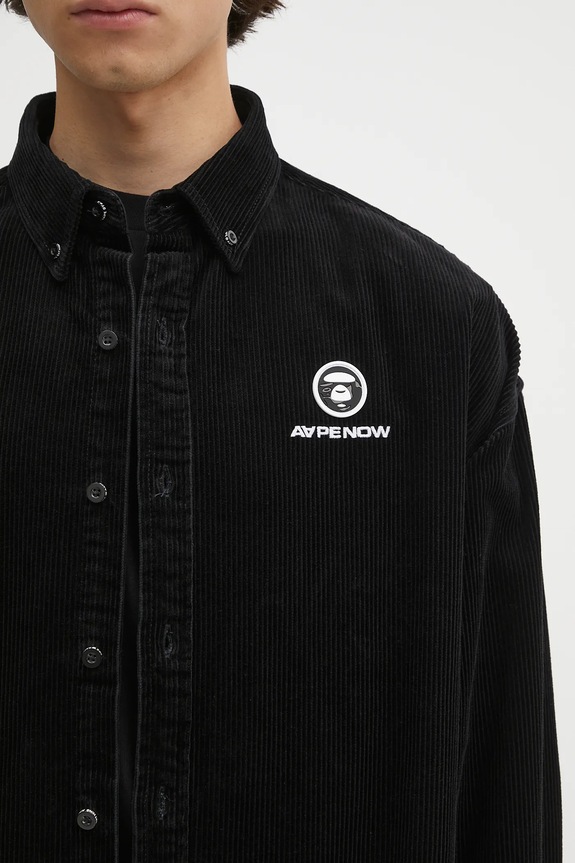 Вельветова сорочка AAPE Now Long Sleeve чорний AAPSTM8499XXN