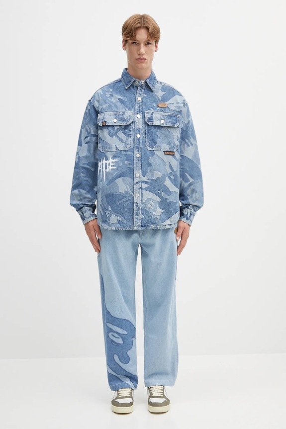 Džínová košile AAPE Main Long Sleeve AAPSTM8500XXN modrá