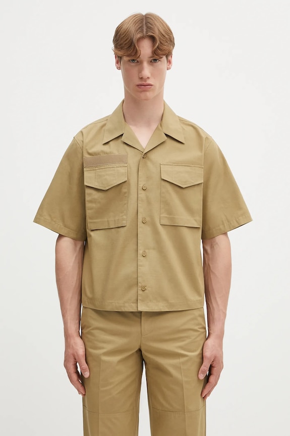 Bavlnená košeľa Helmut Lang BOXY.FIELD.SHRT.COMP jednofarebný zelená P01HM504