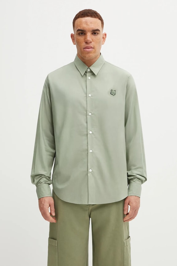 Bavlněná košile Maison Kitsuné Bold Fox Head Relaxed relaxed zelená MM00403WC5042