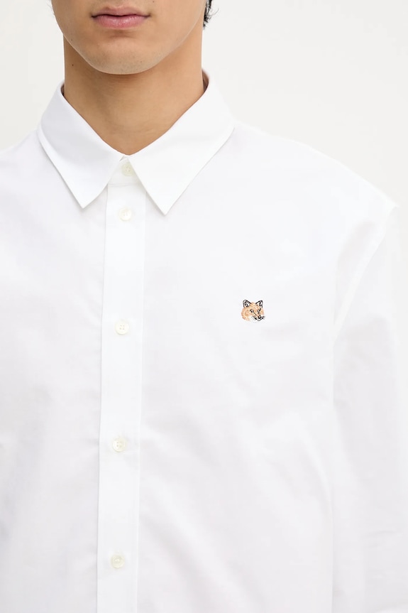 Bavlněná košile Maison Kitsuné Fox Head Embroidery Casual bílá MM00408WC5012