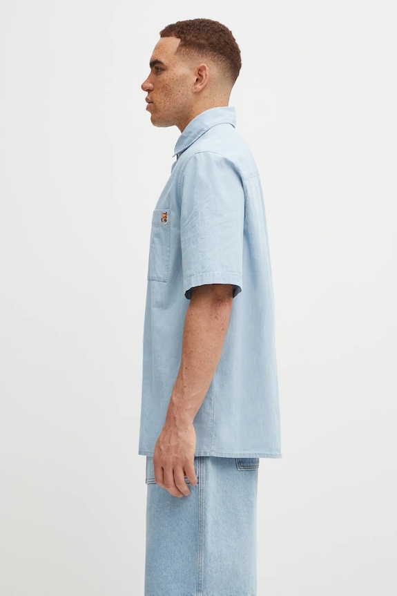 Maison Kitsuné cotton shirt Relaxed Short Sleeve OM00424WC5006 blue SS25
