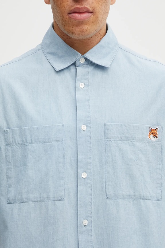 Maison Kitsuné cotton shirt Relaxed Short Sleeve blue OM00424WC5006