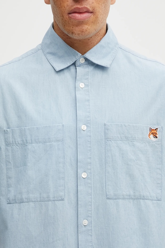 Maison Kitsuné cotton shirt Relaxed Short Sleeve blue OM00424WC5006