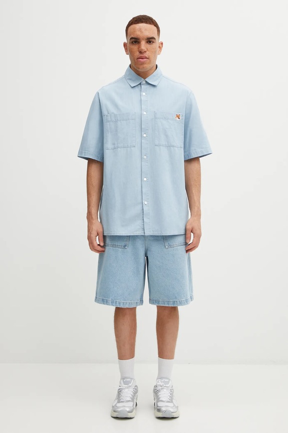 Maison Kitsuné cotton shirt Relaxed Short Sleeve OM00424WC5006 blue