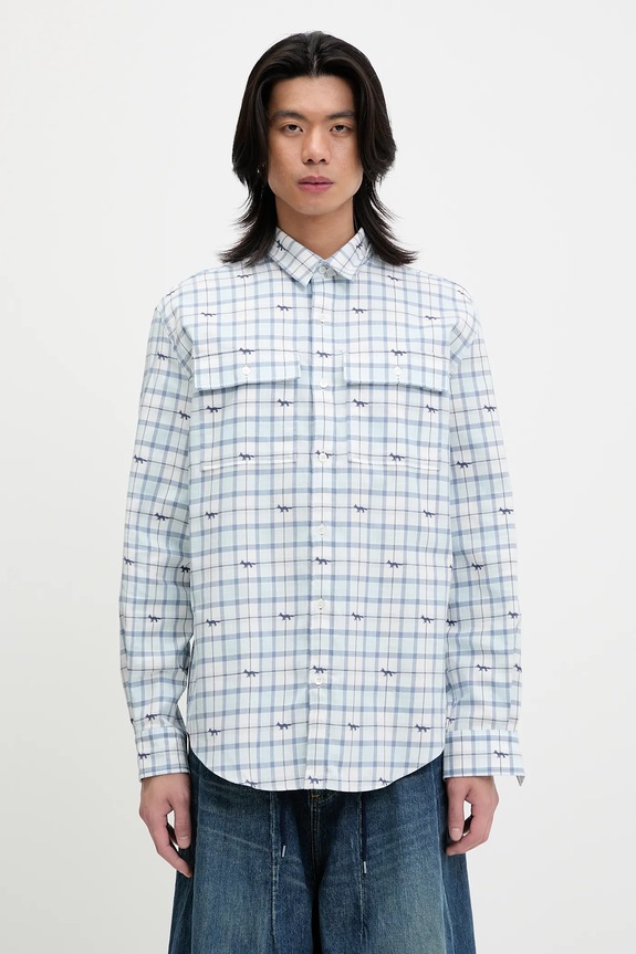 Maison Kitsuné cotton shirt Double Pocket Skate relaxed blue OM00425WW0118