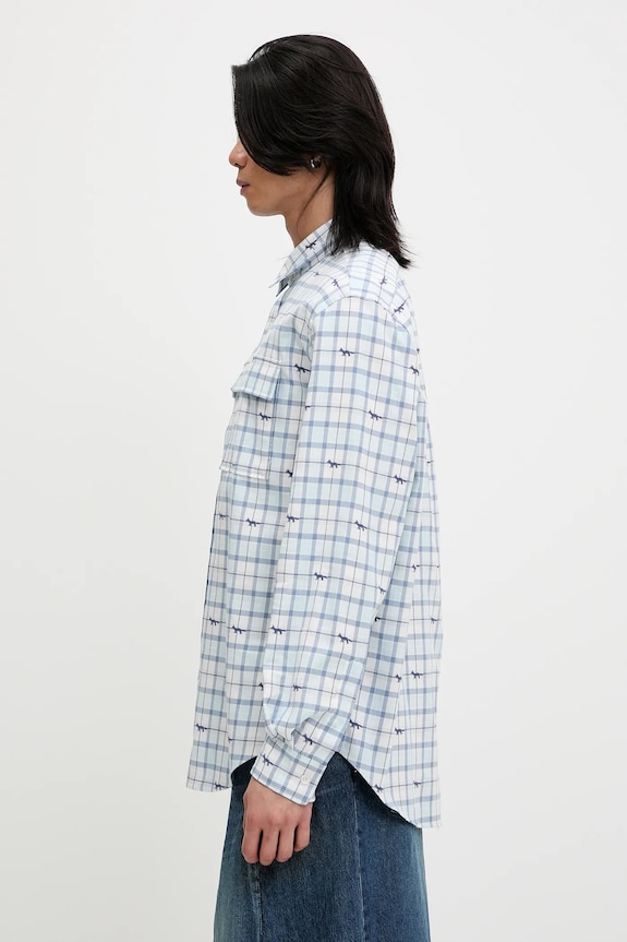 Maison Kitsuné cotton shirt Double Pocket Skate OM00425WW0118 blue SS25