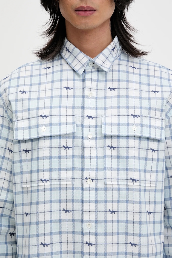 Maison Kitsuné cotton shirt Double Pocket Skate blue OM00425WW0118