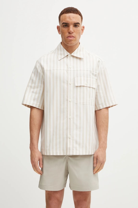 Bavlněná košile Maison Kitsuné Short Sleeve relaxed béžová OM00429WC5045