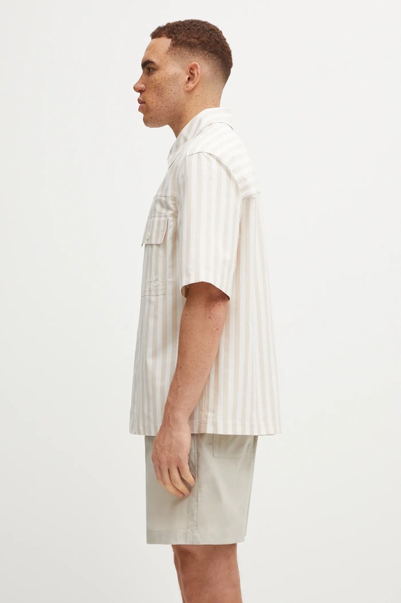 Bavlněná košile Maison Kitsuné Short Sleeve OM00429WC5045 béžová SS25
