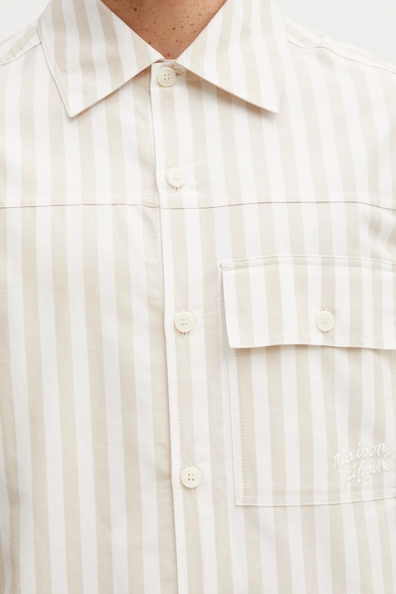 Bavlněná košile Maison Kitsuné Short Sleeve béžová OM00429WC5045