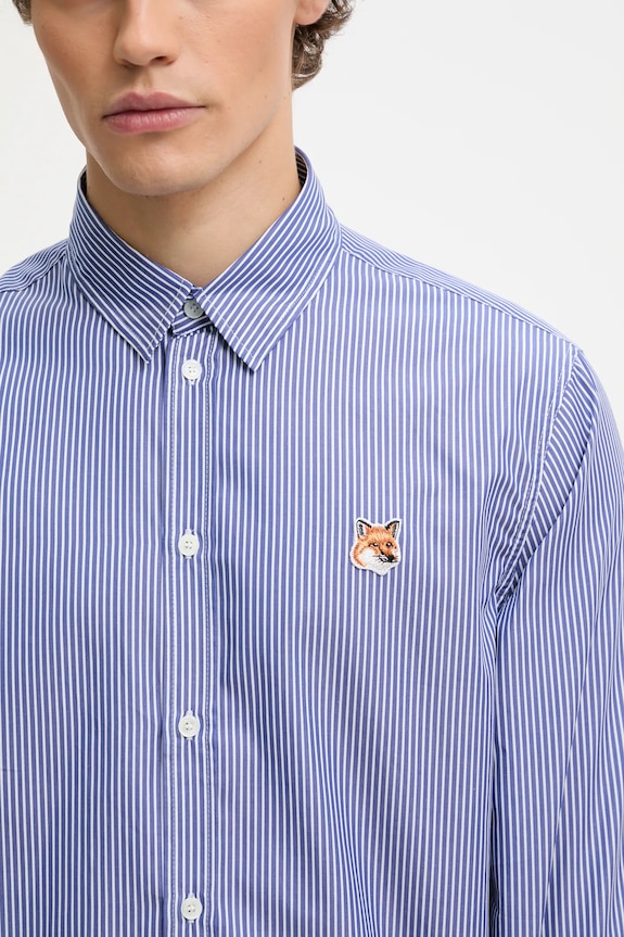 Maison Kitsuné koszula bawełniana Fox Head Classic Striped granatowy MM00411WC2046