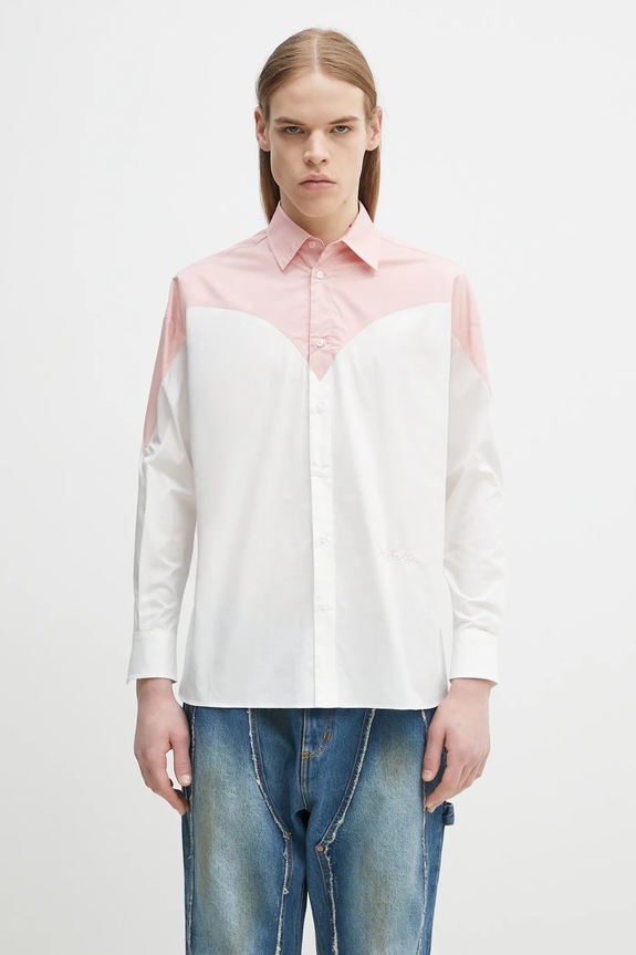 Βαμβακερό πουκάμισο Fiorucci Embroidered Heart Relaxed Fit μακρύ λευκό U02SPTLO055CO02PN02