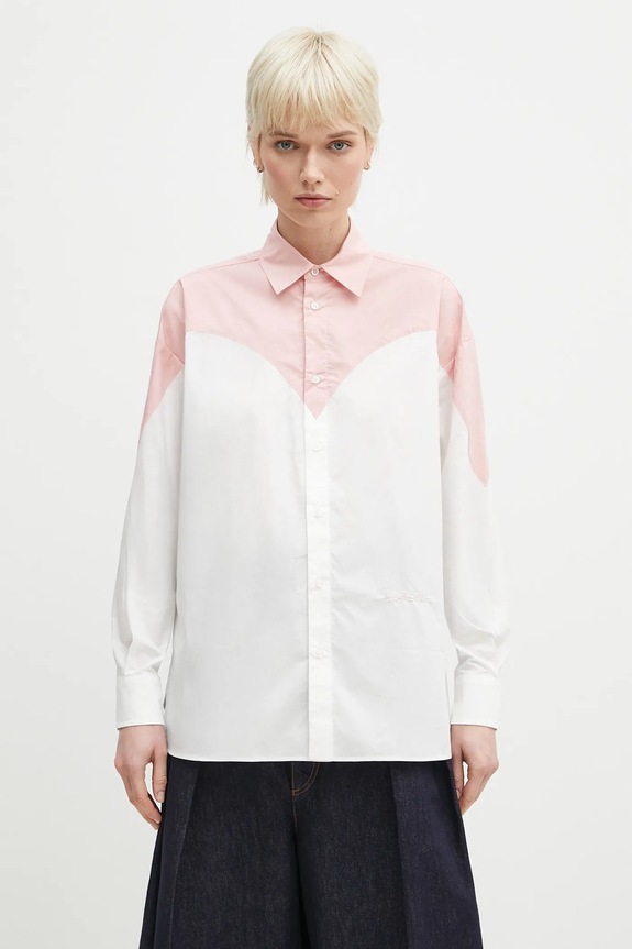 Βαμβακερό πουκάμισο Fiorucci Embroidered Heart Relaxed Fit U02SPTLO055CO02PN02 λευκό SS25