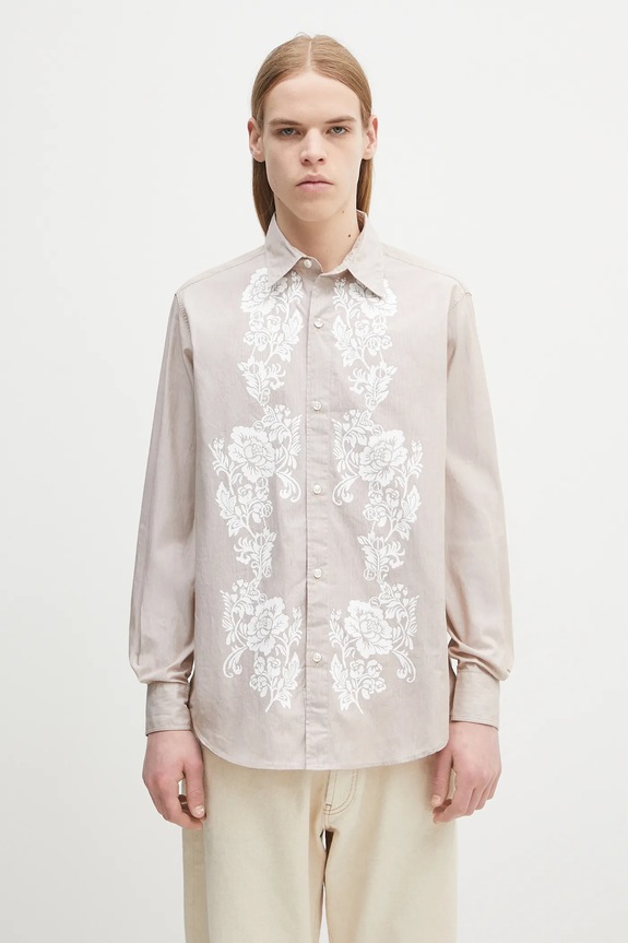 Aries cămașă din bumbac Lace Overprinted Poplin Shirt curele bej AR4010203