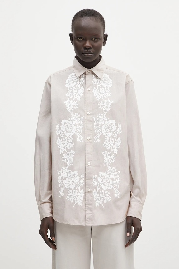 Aries cămașă din bumbac Lace Overprinted Poplin Shirt AR4010203 bej SS25