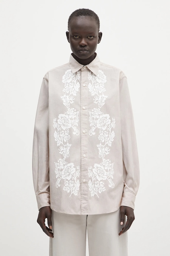 Aries cămașă din bumbac Lace Overprinted Poplin Shirt AR4010203 bej SS25