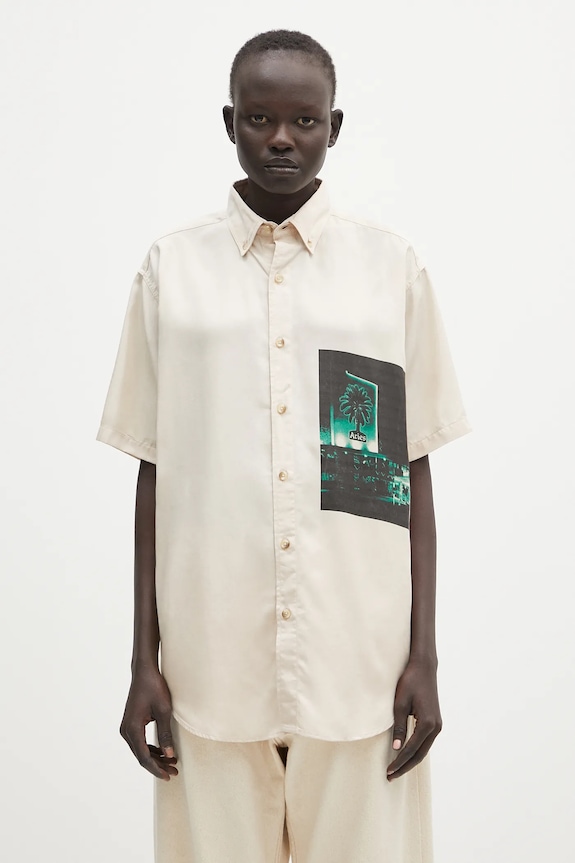 Aries cămașă Motel Graphic Work Shirt AR4011503 bej SS25