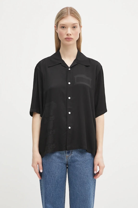 Aries cămașă Ancient Column Satin Viscose Hawaiian Shirt AR4080003 negru SS25