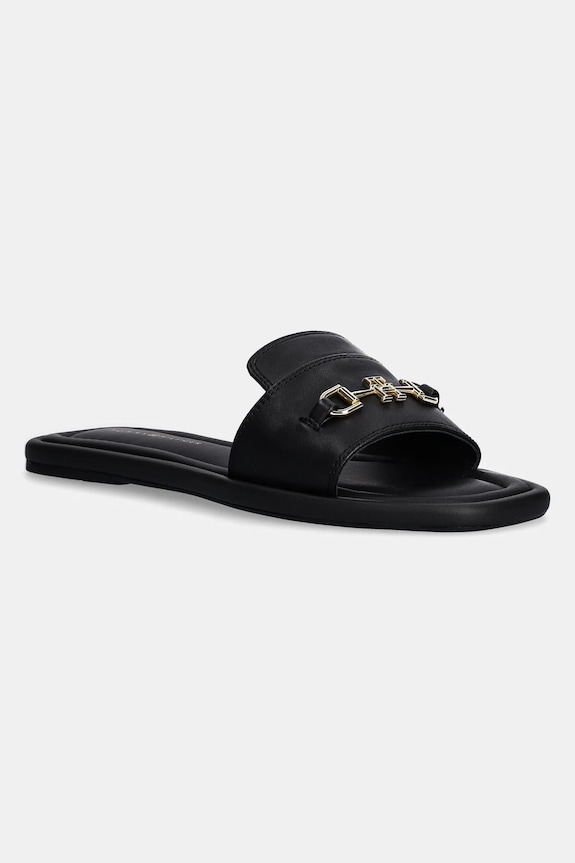Tommy Hilfiger klapki skórzane LEATHER HORSEBIT MULE płaski czarny FW0FW08420