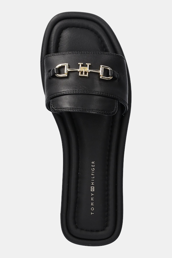 Tommy Hilfiger klapki skórzane LEATHER HORSEBIT MULE czarny FW0FW08420