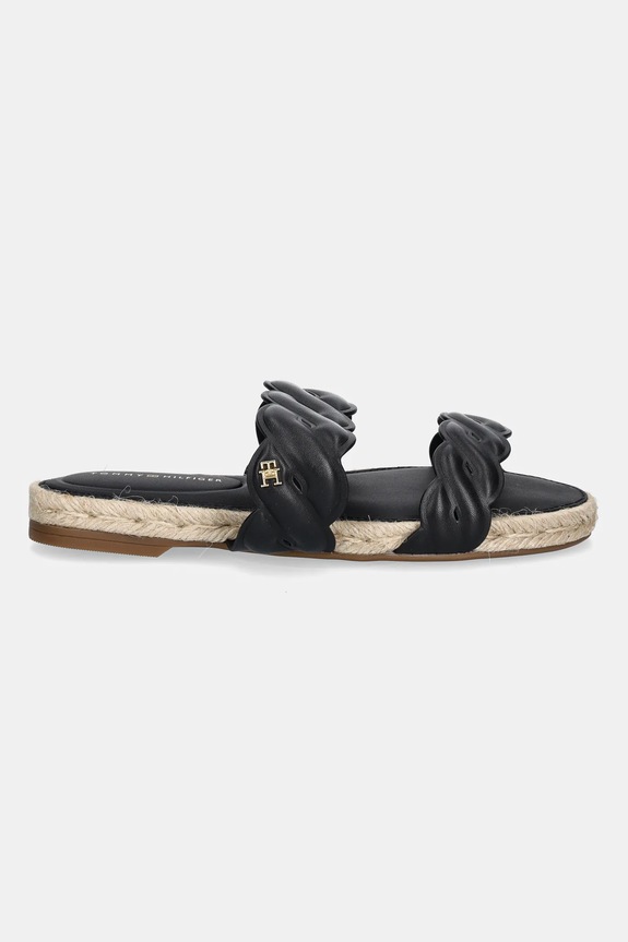 Kožené šľapky Tommy Hilfiger LEATHER ROPE ESPADRILLE MULE FW0FW08503 čierna SS25
