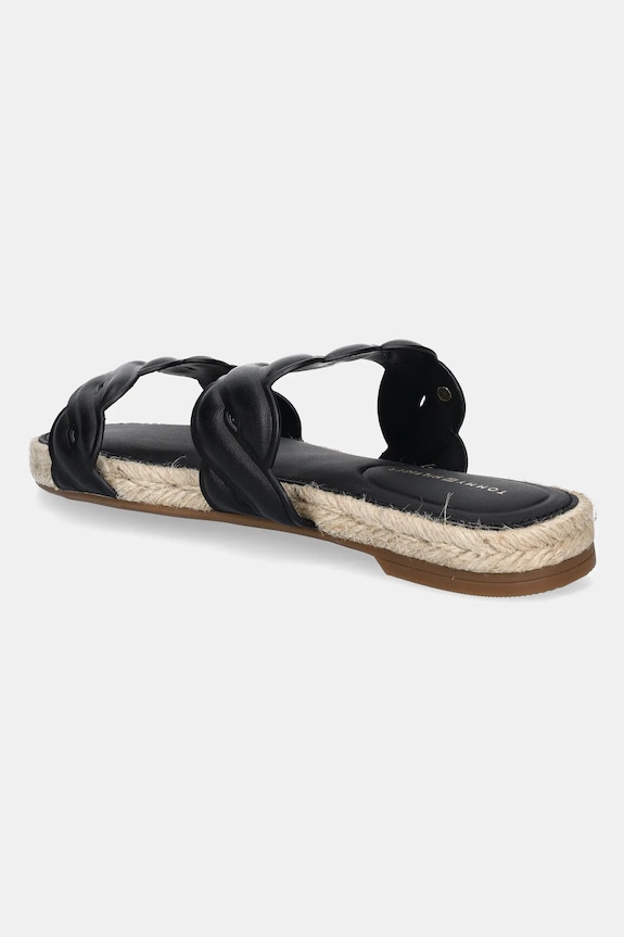 Încălțăminte Tommy Hilfiger slapi de piele LEATHER ROPE ESPADRILLE MULE FW0FW08503 negru