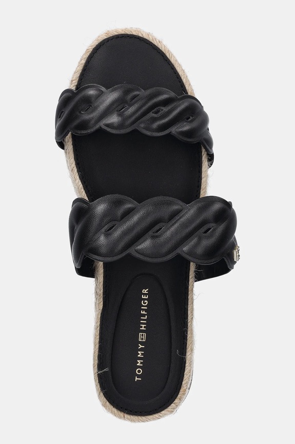 Kožené šľapky Tommy Hilfiger LEATHER ROPE ESPADRILLE MULE čierna FW0FW08503