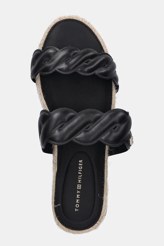 Tommy Hilfiger slapi de piele LEATHER ROPE ESPADRILLE MULE negru FW0FW08503