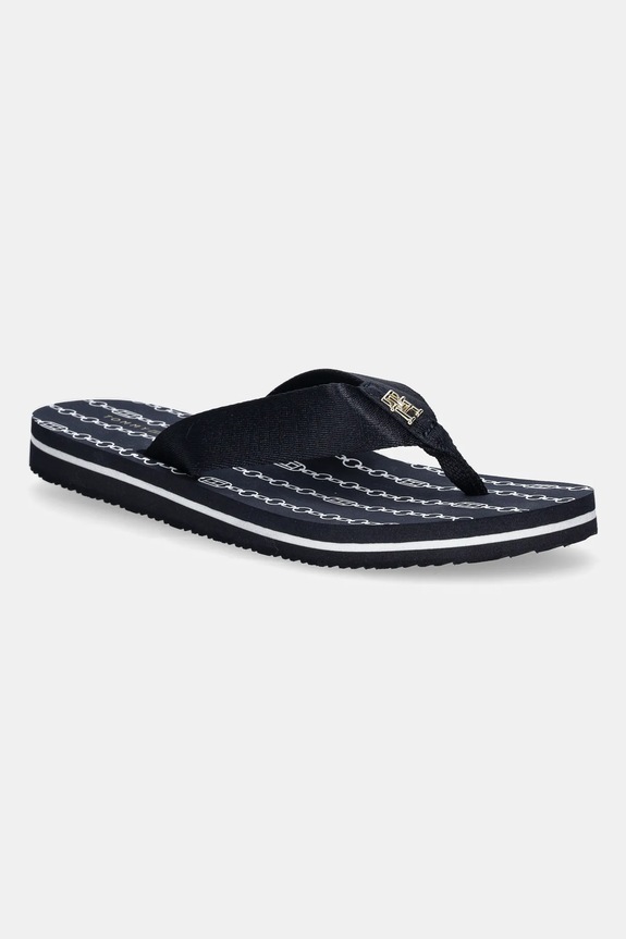 Σαγιονάρες Tommy Hilfiger TH CHAIN PRINT BEACH SANDAL φλατ σκούρο μπλε FW0FW08514