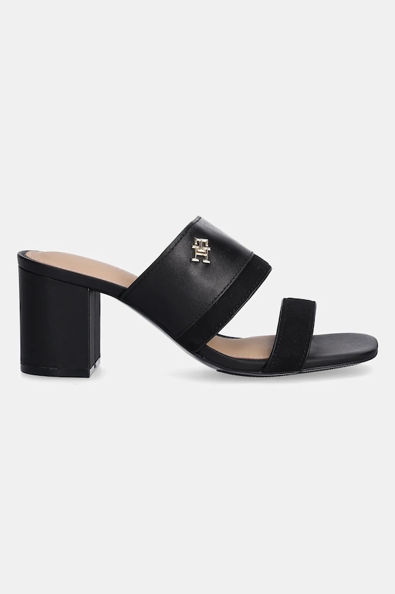 Tommy Hilfiger slapi de piele LEATHER & SUEDE BLOCK HEEL MULE FW0FW08530 negru SS25