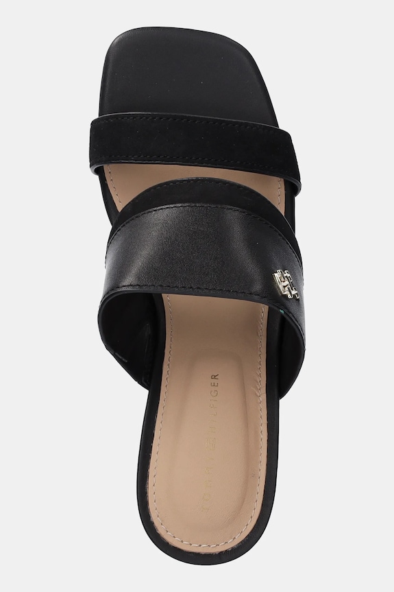 Tommy Hilfiger slapi de piele LEATHER & SUEDE BLOCK HEEL MULE negru FW0FW08530