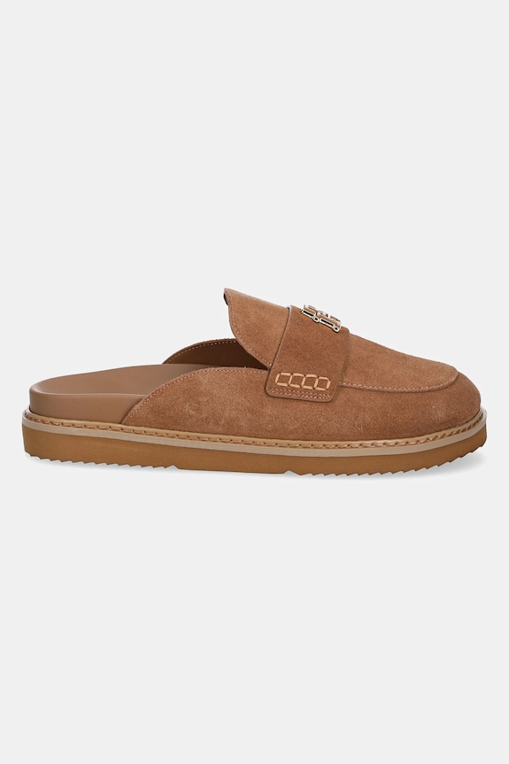 Велурени чехли Tommy Hilfiger SUEDE CLOSED TOE MULE FW0FW08583 кафяв SS25