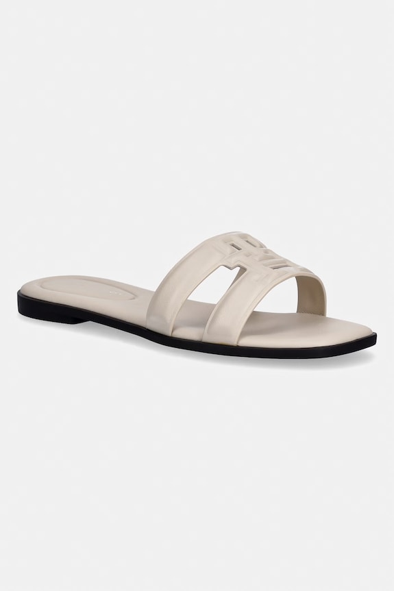 Tommy Hilfiger šľapky na plochom podpätku dámske kožené TH LOGO STRAP MULE béžová FW0FW08671