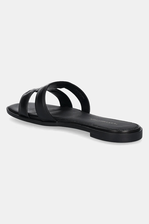 Încălțăminte Tommy Hilfiger papuci cu toc plat de damă din piele TH LOGO STRAP MULE FW0FW08671 negru
