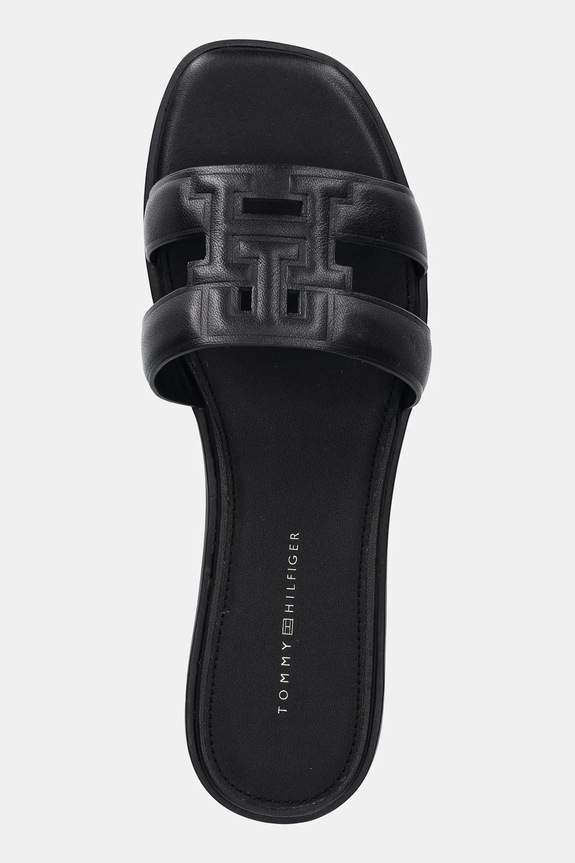 Tommy Hilfiger papuci cu toc plat de damă din piele TH LOGO STRAP MULE negru FW0FW08671