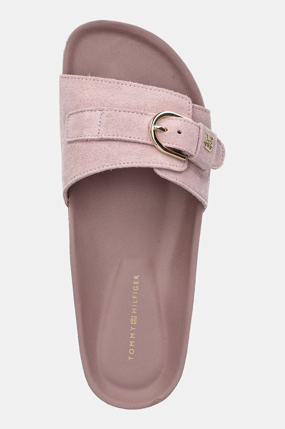 Tommy Hilfiger papucs velúrból SOFT SUEDE ADJUSTABLE MULE rózsaszín FW0FW08809