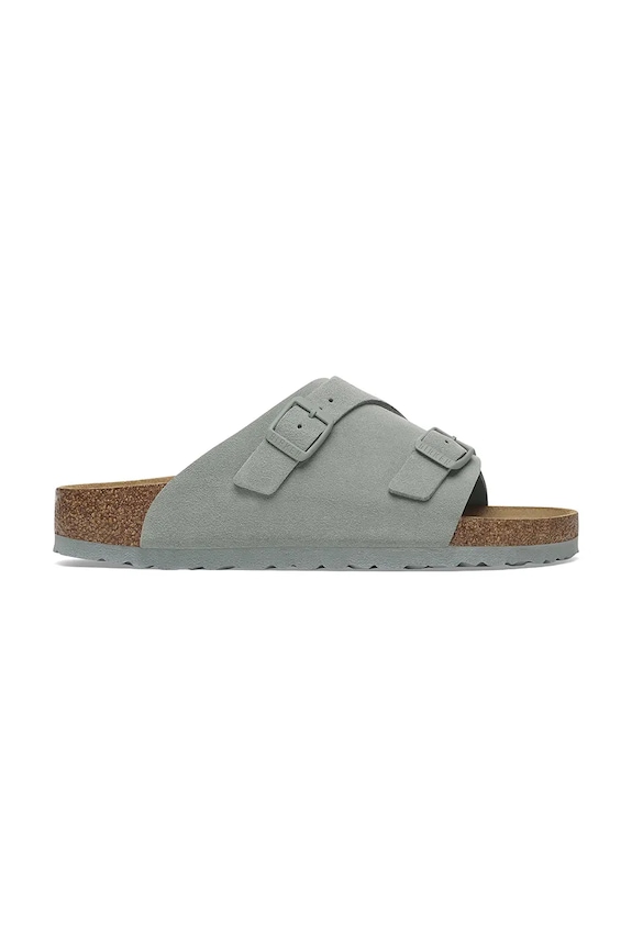 Birkenstock klapki zamszowe Zürich płaski niebieski 1029166