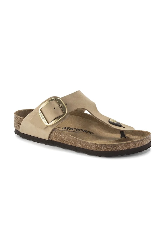 Japanke od nubuk kože Birkenstock Gizeh Big Buckle 1023966 bež SS25