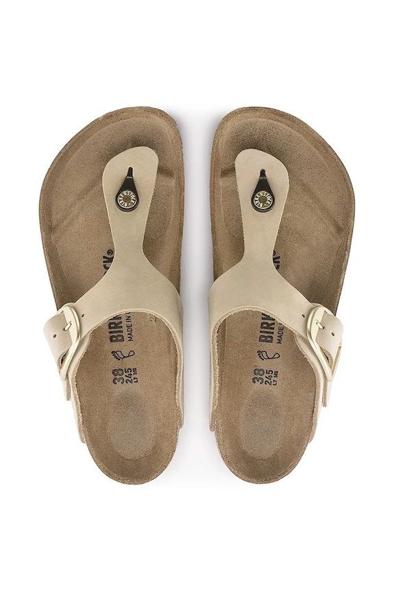 Japanke od nubuk kože Birkenstock Gizeh Big Buckle 1023966 bež