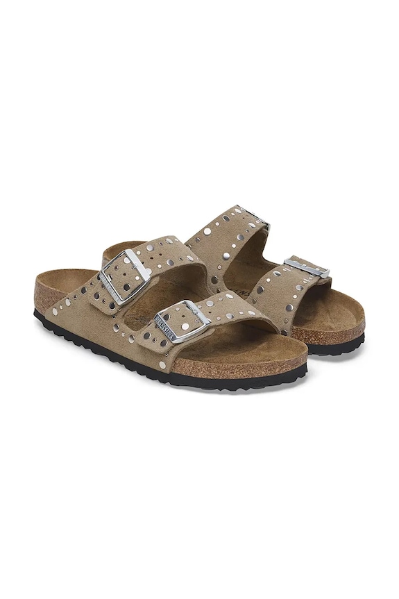 Birkenstock ciabatte slide in camoscio Arizona Rivet marrone 1029390