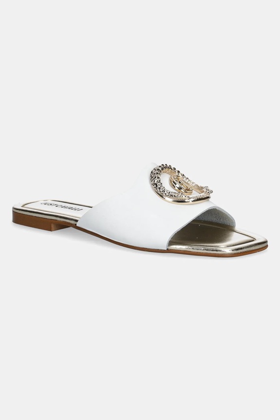 Just Cavalli klapki skórzane płaski biały 78RA3S92ZPB20003