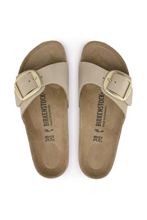 Nubukové pantofle Birkenstock Madrid Big Buckle 1024140 béžová