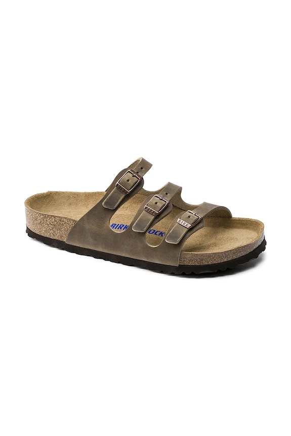Birkenstock klapki skórzane Florida SFB 1011432.Tabacco zielony SS25