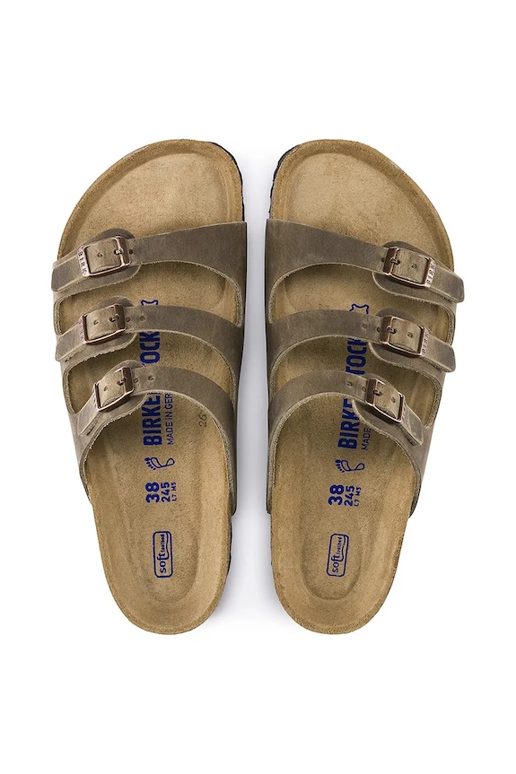 Birkenstock klapki skórzane Florida SFB 1011432.Tabacco zielony