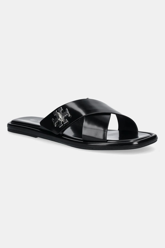 Kožené šľapky Tory Burch T Lock Cross Band Slide usňová koža čierna 170611.006